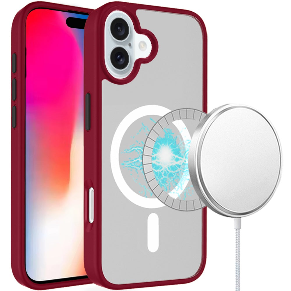 iPhone 16 6.1 - Magnetic Circle Colorful Buttons Hybrid Case - Red
