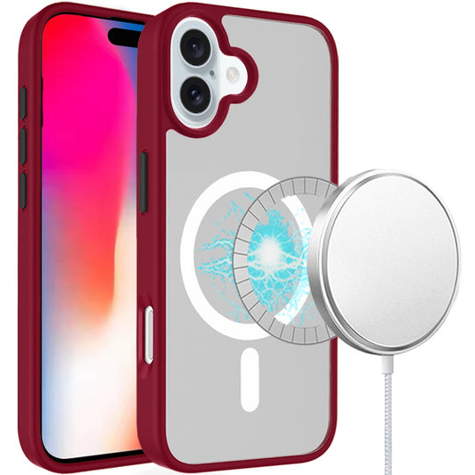 iPhone 16 6.1 - Magnetic Circle Colorful Buttons Hybrid Case - Red