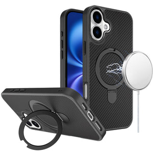 iPhone 17 Carbon Magnetic Ring Case - Black