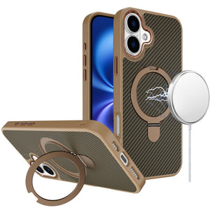 iPhone 17 Carbon Magnetic Ring Case - Brown