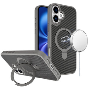 iPhone 17 Carbon Magnetic Ring Case - Gray