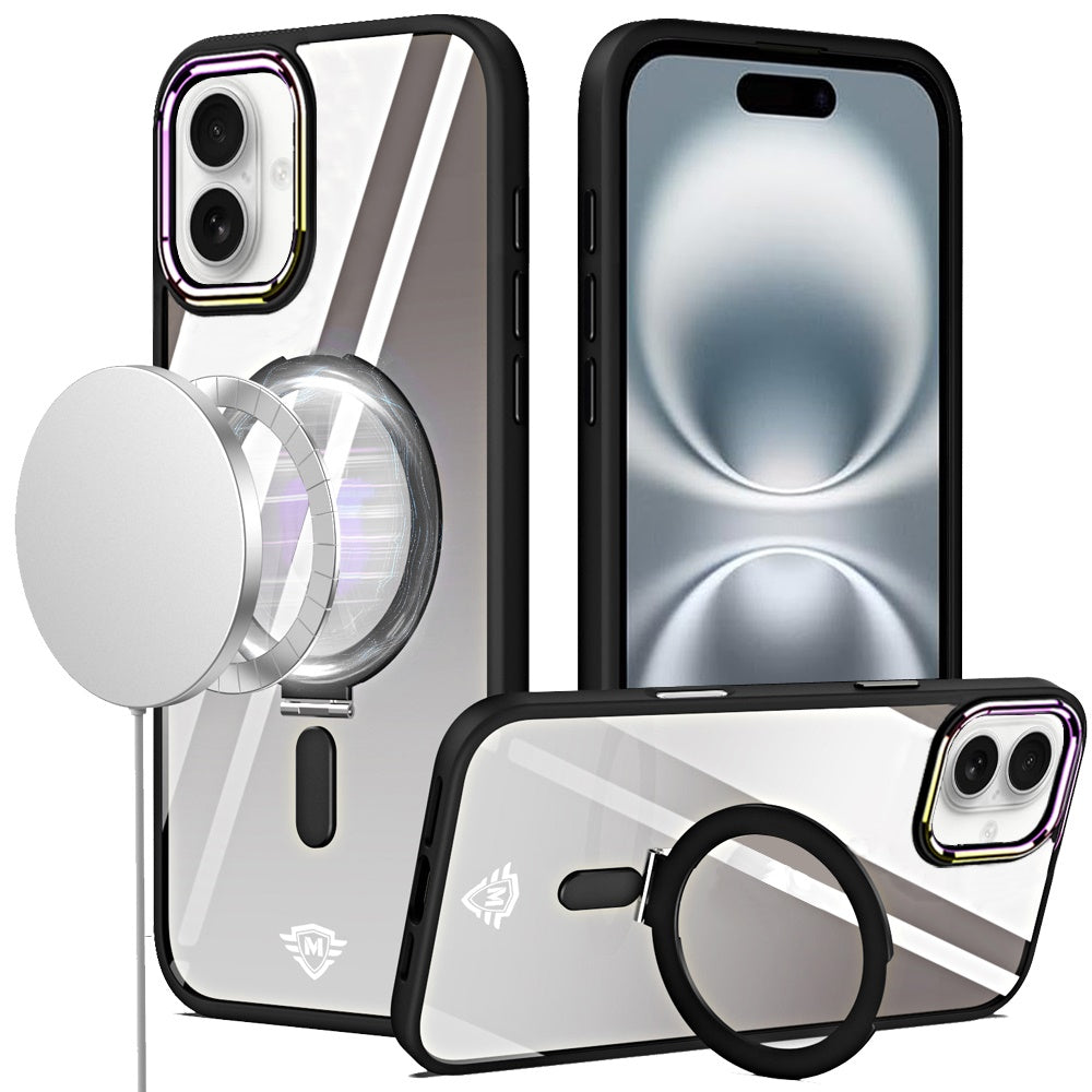 iPhone 16 6.1 - Dazzle Kickstand Chrome Hybrid Case - Black