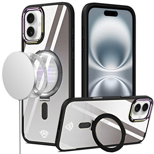 iPhone 16 6.1 - Dazzle Kickstand Chrome Hybrid Case - Black