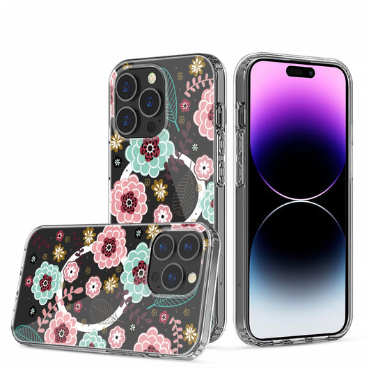 iPhone 14 Pro B Floral Magnetic Hybrid Case