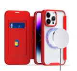 iPhone 15 Pro Red Magnetic Flap Transparent Hybrid Case