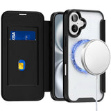 iPhone 16 Plus 6.7 - Flap Magnetic Circle Transparent Hybrid Case - Black