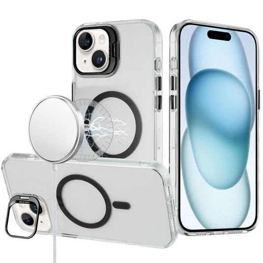 iPhone 15 Black Transparent Camera Stand Hybrid Case