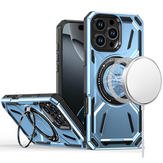 iPhone 16 Pro 6.3 - Loop Magnetic Ring Kickstand Hybrid Case - Light Blue