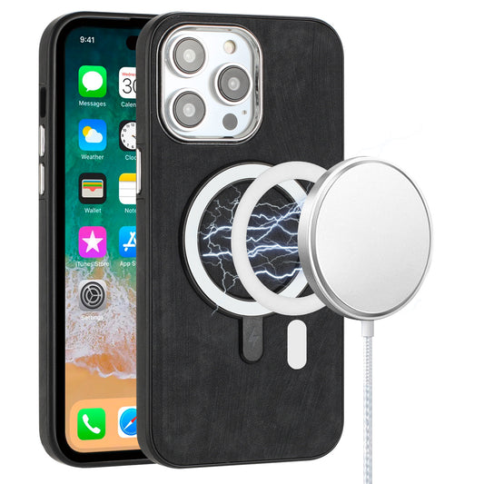 iPhone 14 Pro Max Black Chrome Edge PU Leather Case