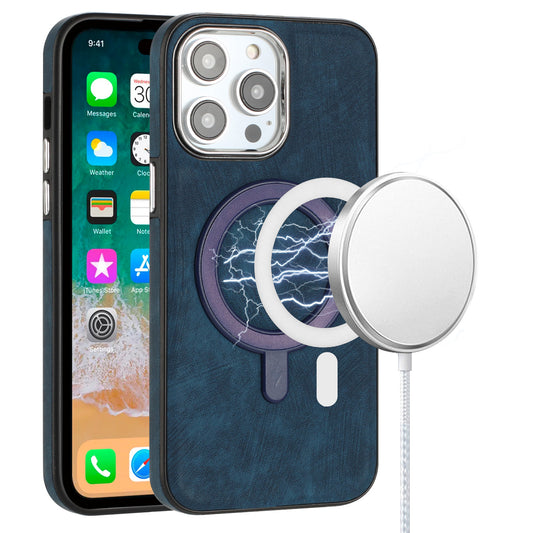 iPhone 14 Pro Max Dark Blue Chrome Edge PU Leather Case