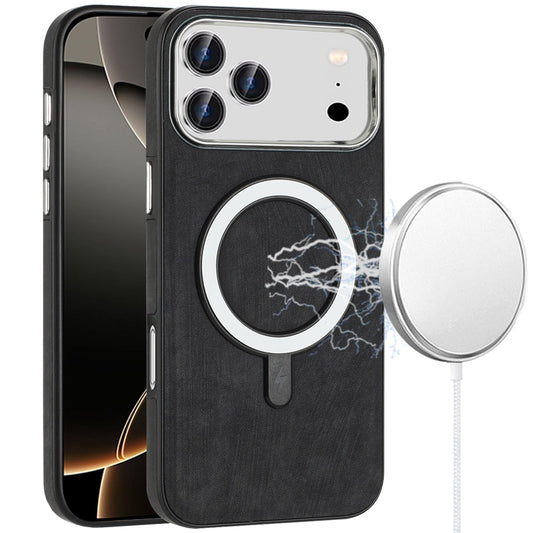 iPhone 17 Pro Max Chrome Edge Leather Hybrid Case - Black