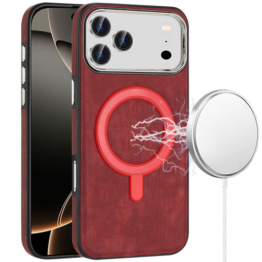 iPhone 17 Pro Max Chrome Edge Leather Hybrid Case - Red