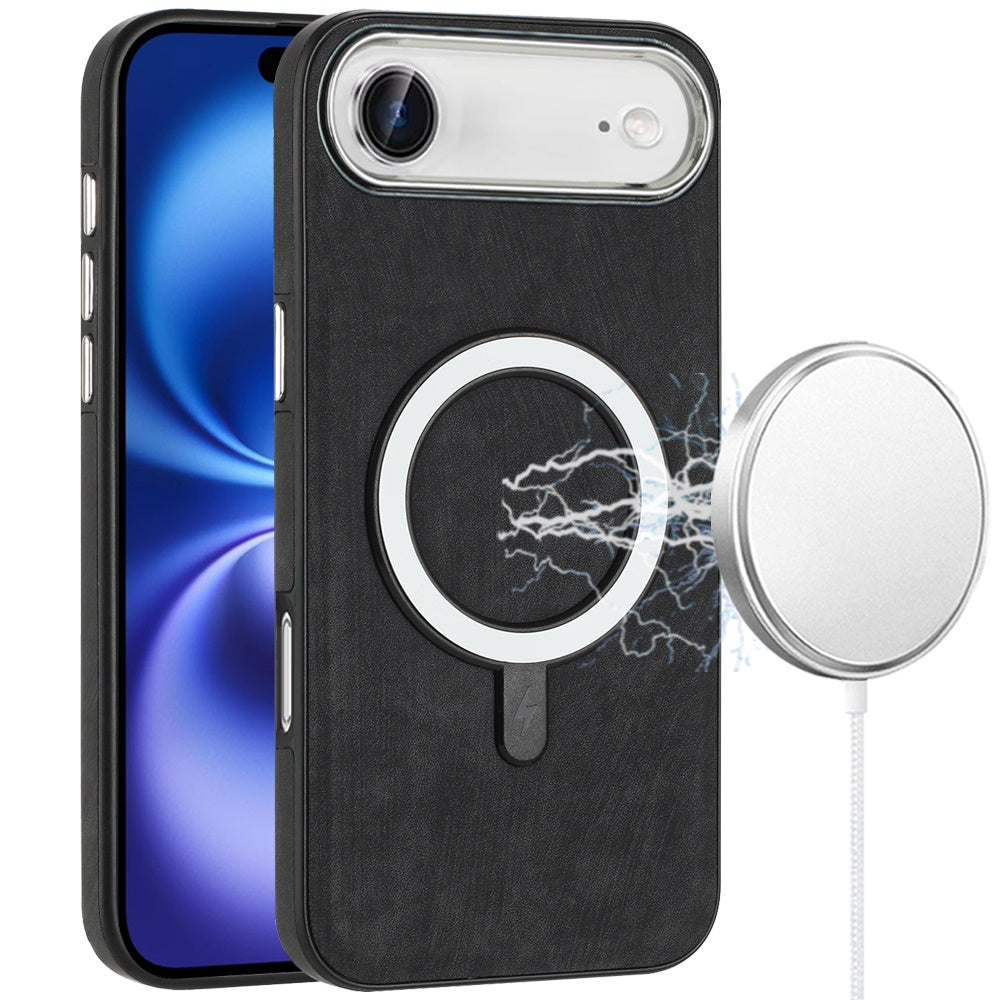 iPhone 17 Air Chrome PU Leather Case - Black