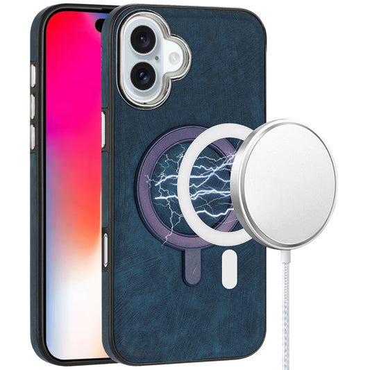 iPhone 16 6.1 - Fashion PU Chrome Edge Case - Dark Blue