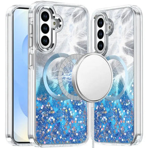 Samsung S25/S24 Dark Blue Epoxy Glitter Magnetic Circle Hybrid Case