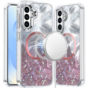 Samsung S25/S24 Light Pink Epoxy Glitter Magnetic Circle Hybrid Case