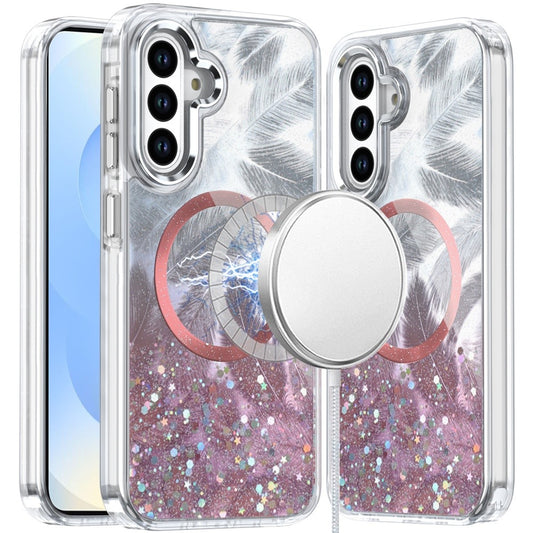 Samsung S25/S24 Light Pink Epoxy Glitter Magnetic Circle Hybrid Case