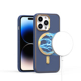 iPhone 14 Pro Navy Blue PU Leather Magnetic Hybrid Case