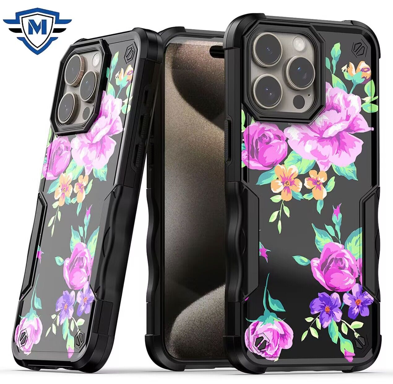 iPhone 15 Pro METKASE Tropical Roses Floral Hybrid Case