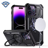 iPhone 15 Pro Black METKASE Rugged Magnetic Ring Stand Case