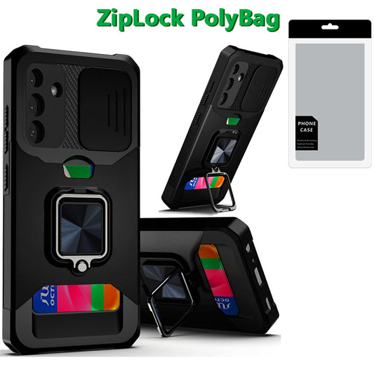 Samsung S25/S24 Black Card Magnetic Ring Stand Hybrid Case