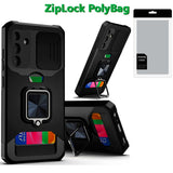 Samsung S25/S24 Black Card Magnetic Ring Stand Hybrid Case