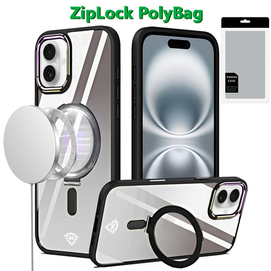 iPhone 16 Plus 6.7 - Dazzle Magnetic Ring Chrome Hybrid Case - Black