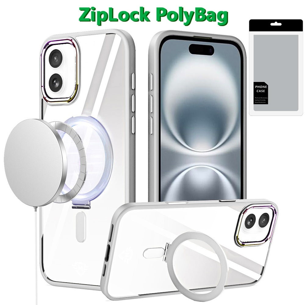 iPhone 16 Plus 6.7 - Dazzle Magnetic Ring Chrome Hybrid Case - Clear