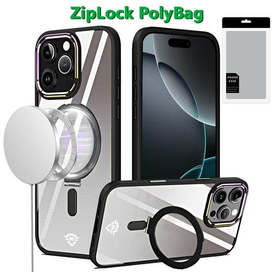 iPhone 16 Pro 6.3 - Dazzle Magnetic Ring Chrome Hybrid Case - Black
