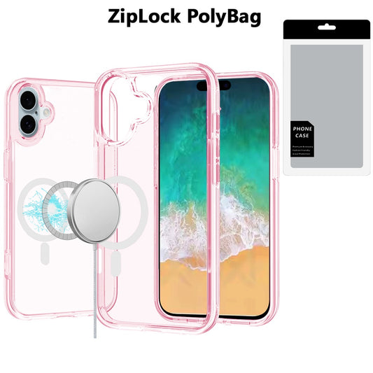 iPhone 16 Plus 6.7 - Sturdy Ultra Magnetic Circle Transparent Hybrid Case - Pink