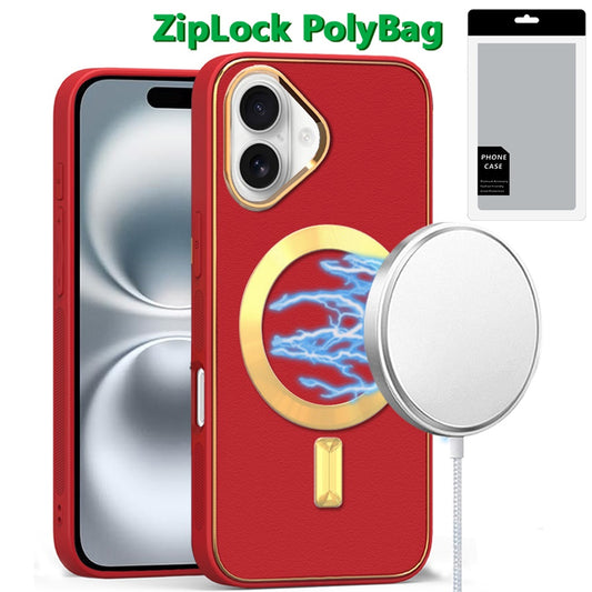 iPhone 16 Plus 6.7 - PU Leather Hybrid Case - Red