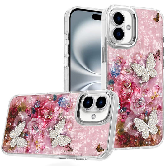 iPhone 16 6.1 - Glitter Butterfly Ornaments Hybrid Case - 2