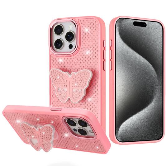 iPhone 15 Pro Max Pink Butterfly Grip Diamond Case