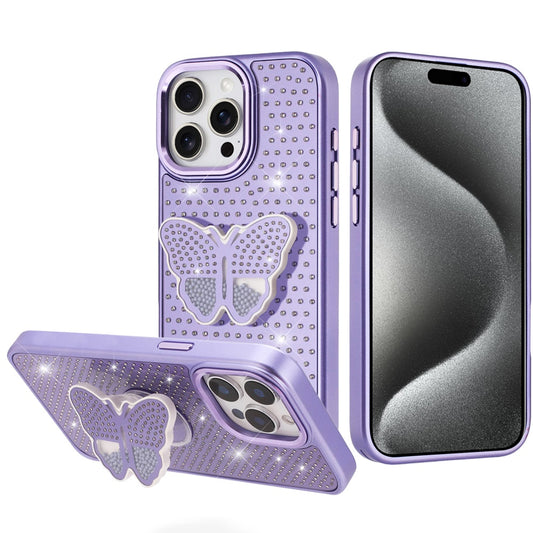 iPhone 15 Pro Max Purple Butterfly Grip Diamond Case
