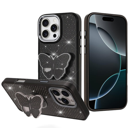 iPhone 16 Pro Max 6.9 Butterfly Moveable Grip Stand Hybrid Case - Black