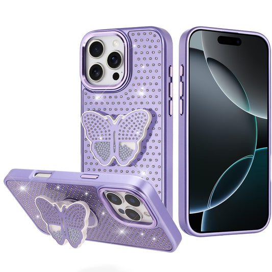 iPhone 16 Pro Max 6.9 Butterfly Moveable Grip Stand Hybrid Case - Purple