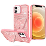 iPhone 12/12 Pro Pink Butterfly Diamond Grip Hybrid Case
