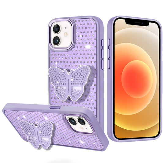 iPhone 12/12 Pro Purple Butterfly Diamond Grip Hybrid Case