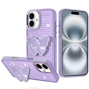 iPhone 16 6.1 - Butterfly Grip Diamond Hybrid Case - Purple