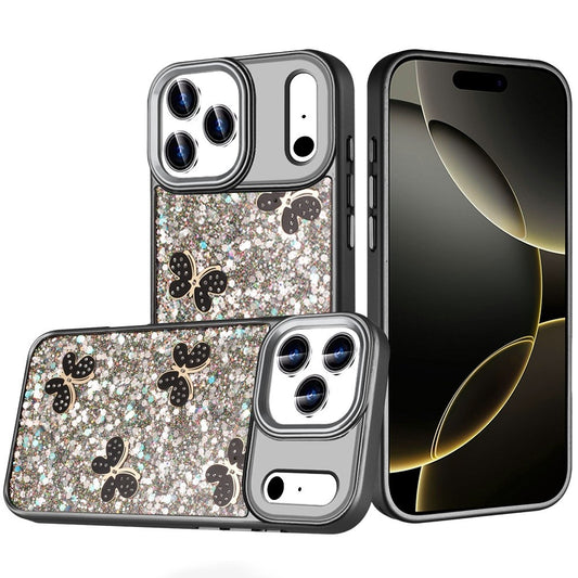 iPhone 17 Pro Black Butterfly Glitter Case