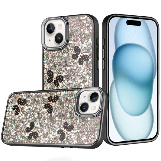 iPhone 15 Plus/iPhone 14 Plus Black Butterfly Bling Hybrid Case