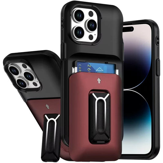 iPhone 14 Pro Max Black+Red Card Holder Kickstand Case