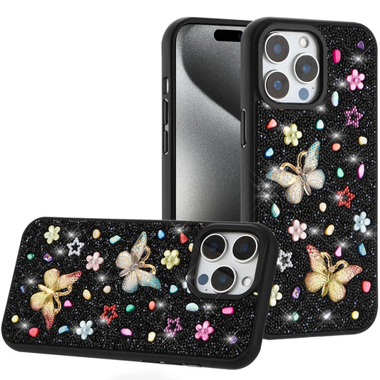 iPhone 15 Pro Max Black Butterfly Bling Glitter Case