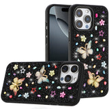 iPhone 16 Pro Max 6.9 inch Butterfly Ornaments Hybrid Case - Black