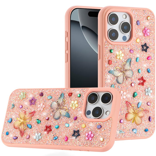 iPhone 16 Pro Max 6.9 inch Butterfly Ornaments Hybrid Case - Light Pink