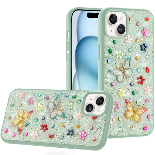 iPhone 15 Plus/iPhone 14 Plus Teal Butterfly Glitter Hybrid Case