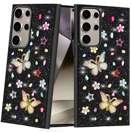 Samsung S24 Ultra Black Butterfly Bling Glitter Case