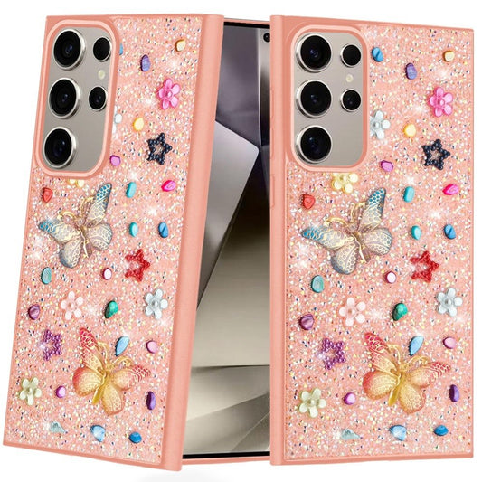 Samsung S24 Ultra Pink Butterfly Bling Glitter Case