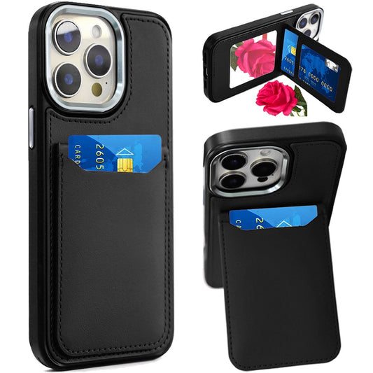 iPhone 14 Pro Max Black PU Leather Mirror Card Case