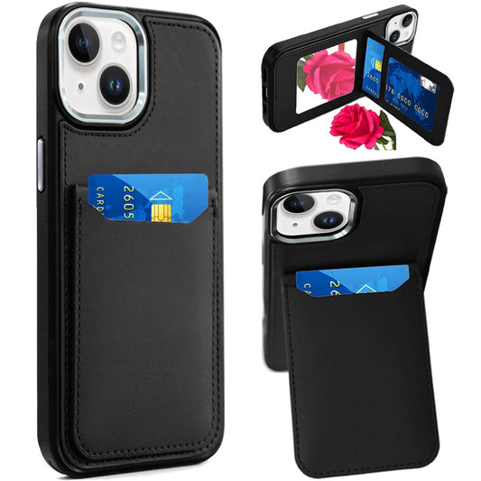 iPhone 15 Plus/iPhone 14 Plus Black PU Leather Mirror Case